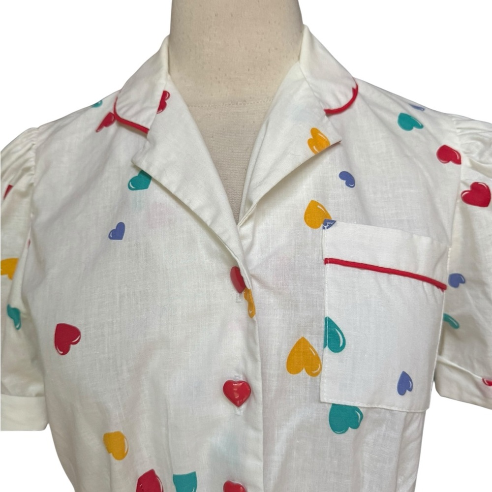 1980s does 50s Ms. Paquette California 100% Cotton Heart Pattern & Button Closur - Picture 2 of 6